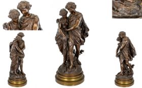 Mathurin Moreau (French 1822 - 1912) Patinated Bronze Figure Group Le Printemps (Springtime) Signed