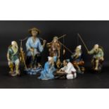 A Collection Of Modern Oriental Figures Six in total, each in the form of fishermen,