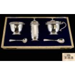 David Lawrence - Silversmith Celtic Banded Solid Silver 3 Piece Cruet Set with Spoons. Original Box.