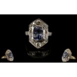 Art Deco Period Stunning 18ct Gold Diamond and Sapphire Set Dress Ring of Excellent Form,