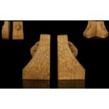 Robert Thompson Mouseman Hand Carved Oak Bookends Of traditional form with integral signature