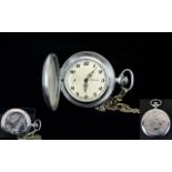 Molnija Soviet Pocket Watch White metal watch with black Arabic numerals white dial and filigree