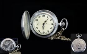 Molnija Soviet Pocket Watch White metal watch with black Arabic numerals white dial and filigree