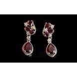 Ruby and Natural Zircon Drop Earrings,