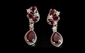 Ruby and Natural Zircon Drop Earrings,