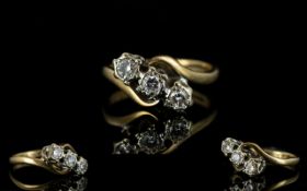 18ct Gold and Platinum 3 Stone Diamond Set Dress Ring. Fully Hallmarked for 18ct.