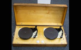 Scratch Built Double Deck Record Player Comprising plywood case and two turntables,