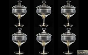 Elizabeth II Contemporary Designed Set of Six Wonderful Silver and Glass Sundae / Ice cream