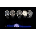 Collection Of Gents Fashion Wrist Watches. Six In Total, All Water Resistant With Steel Backs.