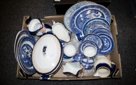 A Box Containing a Small Quantity of Blue and White Pottery to include tureen, gravy boat, plates,