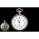 Antique Period Excellent Quality Keyless White Metal Chronometer Open Faced Pocket Watch,