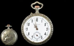 Antique Period Excellent Quality Keyless White Metal Chronometer Open Faced Pocket Watch,