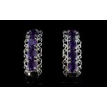 Amethyst Pair of J-Hoop Earrings,