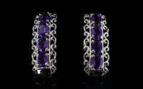 Amethyst Pair of J-Hoop Earrings,