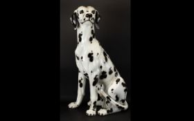 Italian - Life Size Hand Painted Realistic Ceramic Fireside Dog Figure ' Dalmation ' Seated.