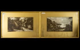 Two Early 20th Century Sepia Prints Each depicting landscapes, each framed and mounted under glass.