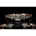 Antique Style 9ct Rose Gold Hinged Bangle Set with diamonds of excellent sparkle,