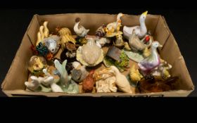 A Collection Of Swan And Hen Figures. 22 In Total. Mostly Hens, Swans, Cockerels Etc.