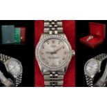 Rolex Automatic Datejust Midi Size Stainless Steel Wristwatch With Afterset Diamond Dot Dial And