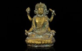 Antique Chinese Sino Tibetan Gilt Bronze Figure Of The Four-Armed Avalokiteshvara