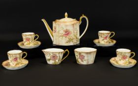 Wedgwood 19th Century Hand painted Coffee Service Comprising eleven Regency shape pieces each