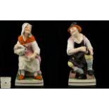 Staffordshire - Large and Rare Pair of Pearlware Figures of the Cobbler Jobsons and His Wife Nell,