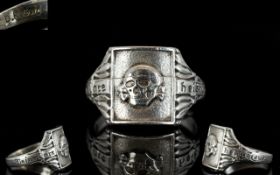 WWII Interest German Silver SS Signet Ring Silver ring with scull and crossbones to centre and