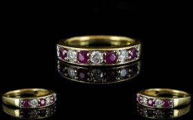 18ct Gold - Attractive and Nice Quality Ruby and Diamond Chanel Set Ring,