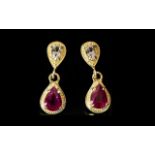 Ruby and White Topaz Drop Earrings,
