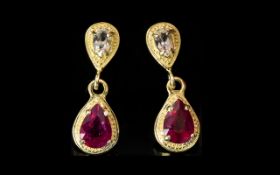 Ruby and White Topaz Drop Earrings,