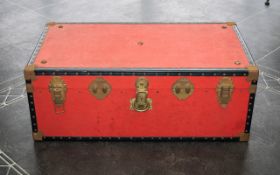 Vintage Travel Trunk With Brass Corners And Brass Fittings. Would Make An Ideal Coffee Table.