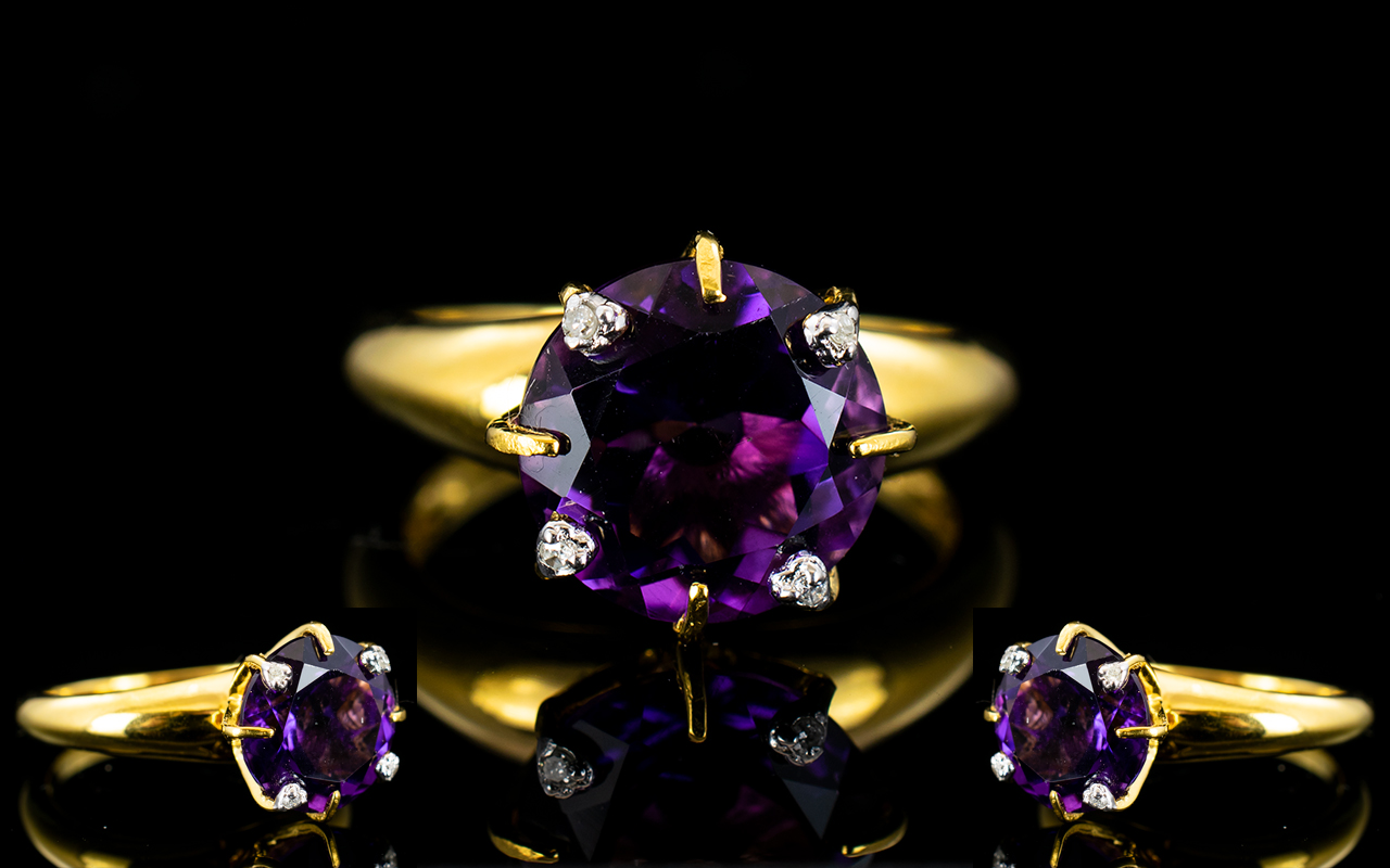 Amethyst Solitaire Ring with diamond tip