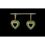 Emerald and Natural Zircon Heart Drop Ea