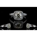18ct White Gold Diamond Set Halo Dress Ring of Attractive Form and Top Quality