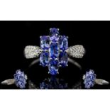 Tanzanite Cluster 9ct White Gold Ring wi