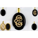 18ct Gold Seed Pearl And Black Enamel Mi