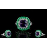 Emerald, Amethyst and White Zircon Ring,
