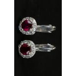Ruby and White Zircon Clip-On Earrings,