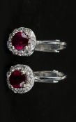 Ruby and White Zircon Clip-On Earrings,