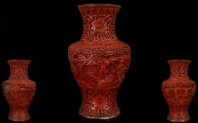 Antique Chinese Cinnabar Vase Lacquered