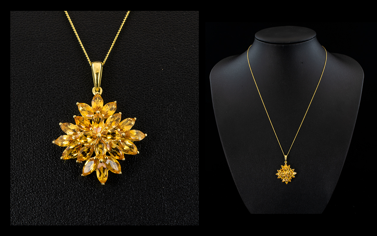 Citrine Star Cluster Pendant and chain,