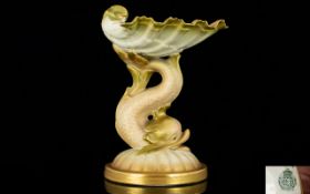 Royal Worcester Edwardian Miniature Dolphin Form Sweetmeat Dish Cream and gilt footed dish with