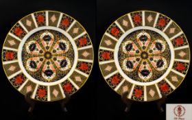 Royal Crown Derby Pair of Old Imari Pattern Large Cabinet Plates. Pattern No 1128 & Date 1999.