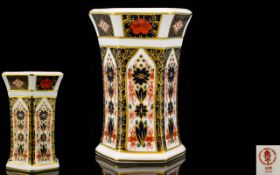Royal Crown Derby Old Imari Pattern Hexagonal Shaped Column Vase. Pattern 1128, Date 1986.