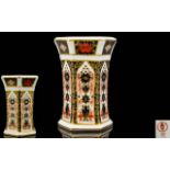 Royal Crown Derby Old Imari Pattern Hexagonal Shaped Column Vase. Pattern 1128, Date 1986.
