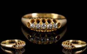 Antique Period - Attractive 18ct Gold 5 Stone Diamond Dress Ring, Gypsy Setting.