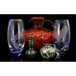 A Collection of Art Glass to include large and impressive bulbous form jug in coral and navy opaque