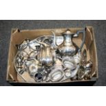 A Collection Of Silver Plated Ware To Include Four Piece Tea Set, Gravy Boat, Large Tray,