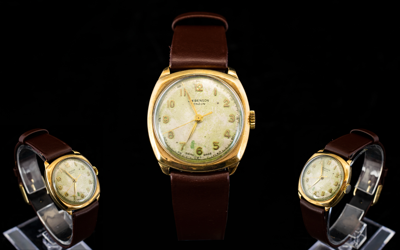J.W. Benson London 9ct Gold Mechanical Wrist Watch.