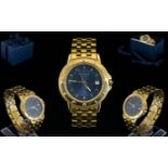 Raymond Weil Geneve Unisex Gold Plated Date-Just Wrist Watch, Features a Blue Dial, Gold Markers,